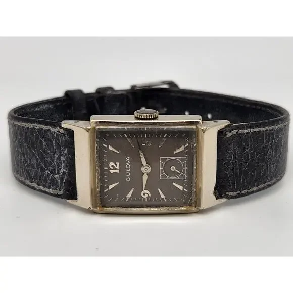 Rare MENS BULOVA Gray Dial Douglas 21 Jewels Watch 10K GF Sub-Second Dial